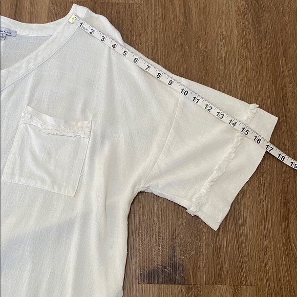 NWOT, White Linen Blend White Birch Relaxed Fit Blouse with Fringem Size Small - Picture 8 of 8